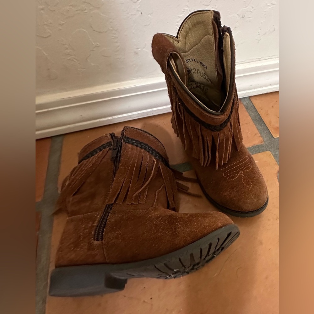 Suede and Leather Brown Kids Fringe Boots